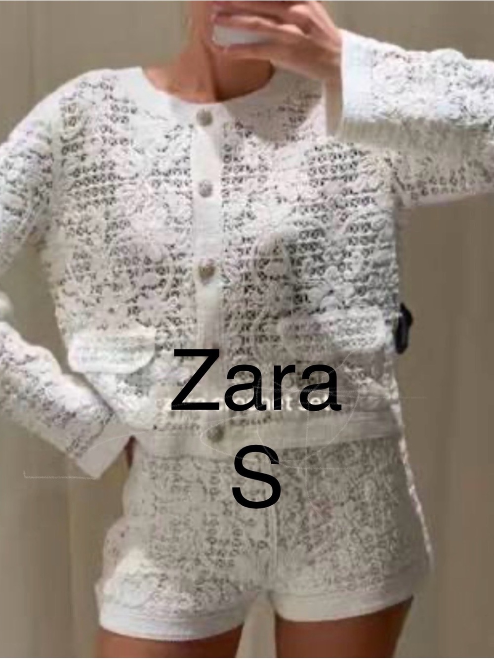 Zara White Crochet Knit Button Cardigan